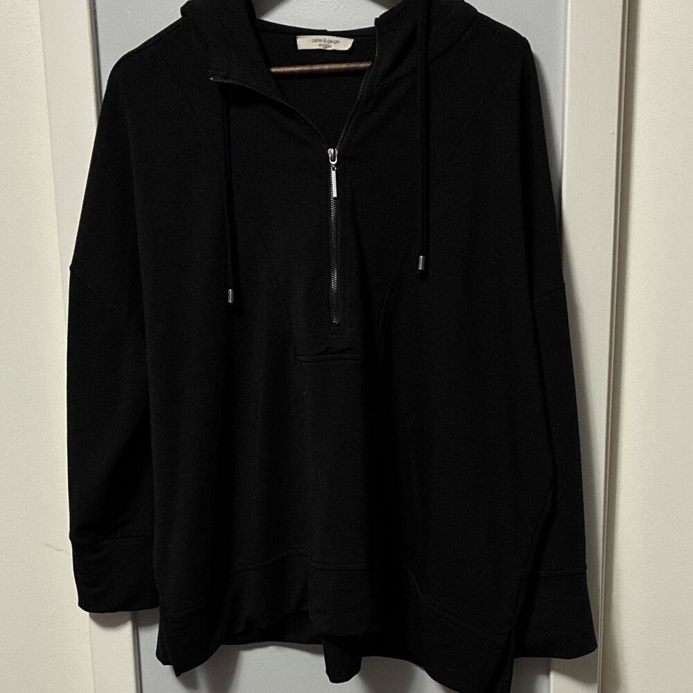 Y2K Cable & Gauge Studio Black Zip Pullover Hoodie Sweatshirt Soft Women Sz XL